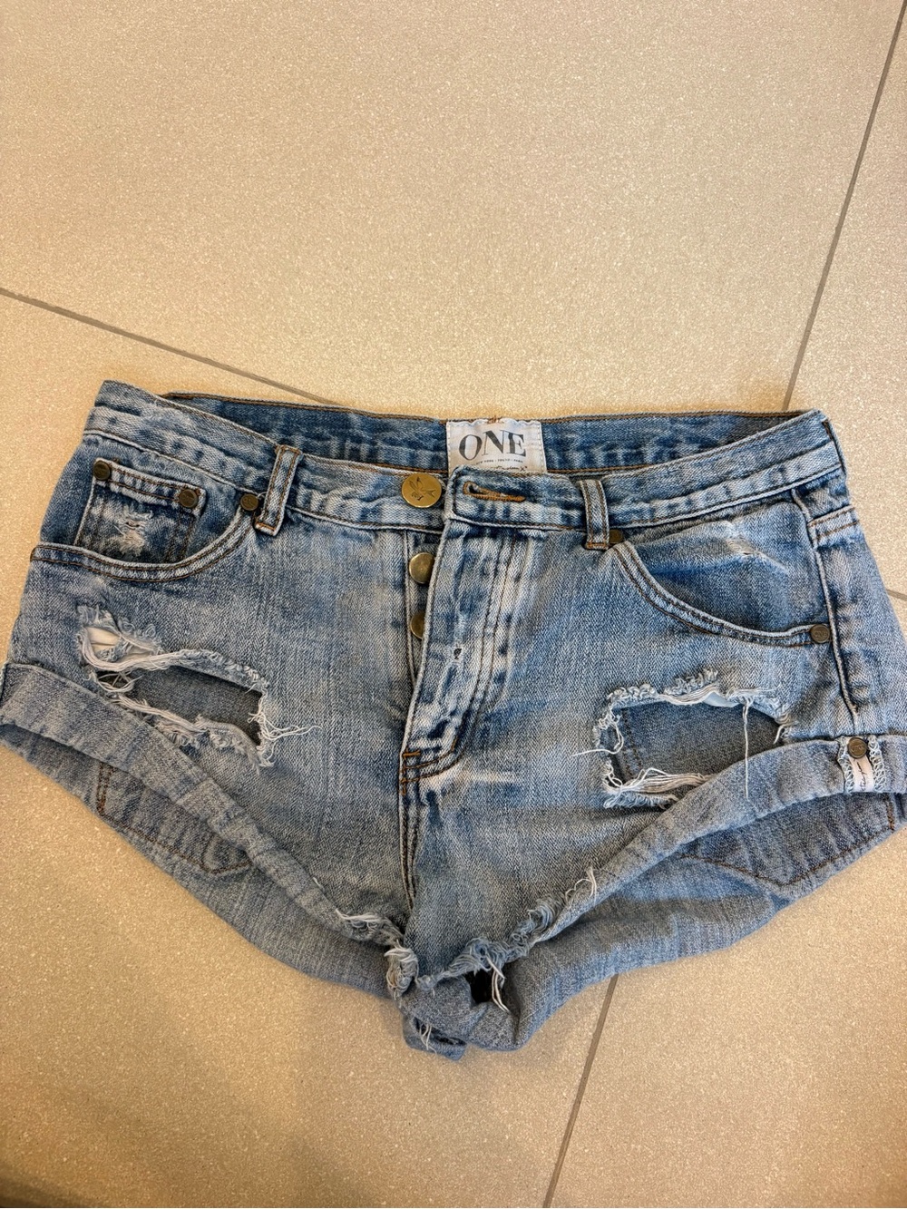 One Teaspoon Light Wash Distressed Jean Shorts